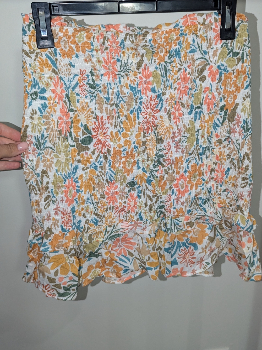 NWT Promesa Floral Smocked Mini Skirt in Coral, Mustard & Teal
